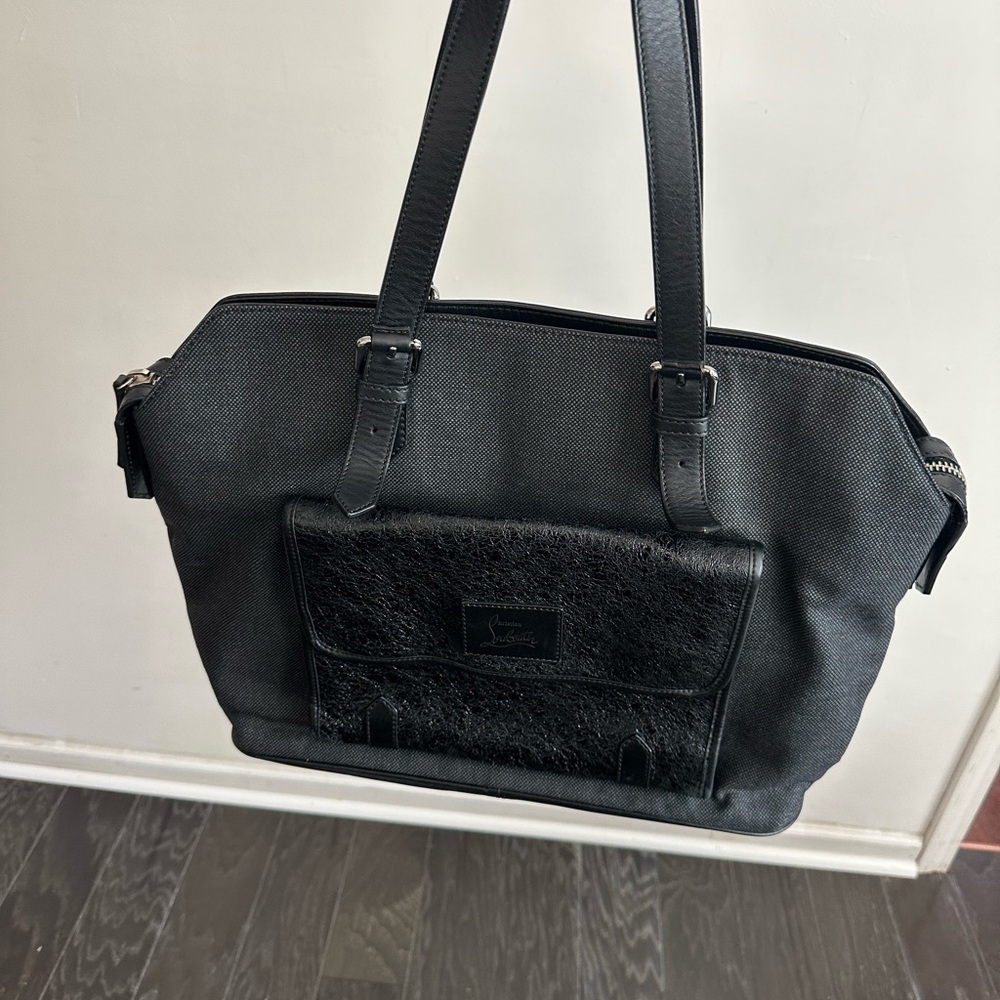 Christian Louboutin Black Canvas and Leather Tote